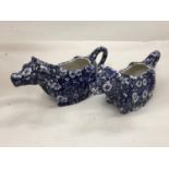 A PAIR OF BURLEIGH 'CALICO' COW CREAMERS HEIGHT 9CM, WIDTH 19CM