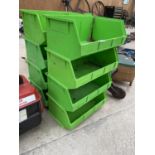 A SET OF EIGHT LARGE PLASTIC LIN BIN STORAGE BOXES