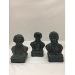 THREE BUSTS OF CLASSICAL COMPOSERS, BEETHOVEN, MOZART AND SCHUBERT, HEIGHT 14CM