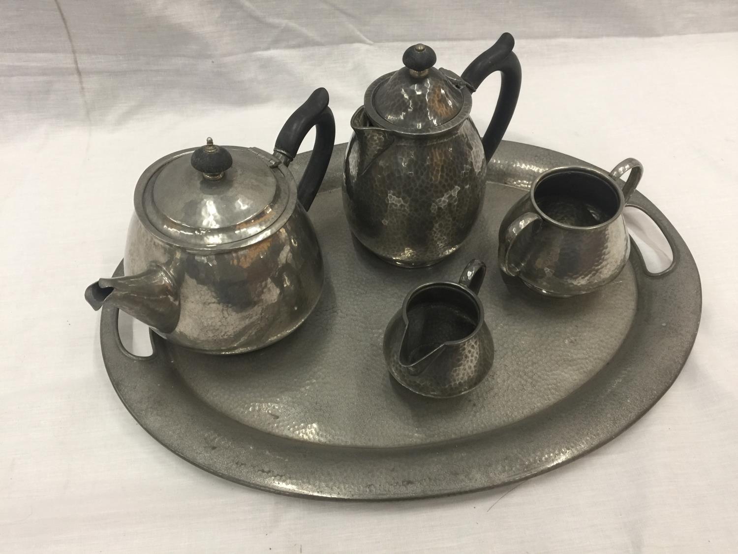 A HAND HAMMERED SIX PIECE TUDRIC PEWTER SET - Image 6 of 30