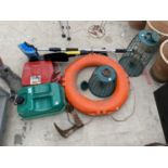 ANB ASSORTMENT OF ITEMS TO INCLUDE FUEL CANS, BIRD FEEDERS AND A COBBLERS LAST ETC