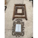 TWO DECORATIVE PICTURE FRAMES AND A DECORATIVE FRAMED WALL MIRROR