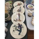 FOUR NORMAN ROCKWELL WALL PLATES DIAMETER 27CM