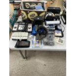 AN ASSORTMENT OF ELECTRICALS TO INCLUDE A VIDEOMASTER, A RADIO AND SPEAKERS ETC