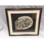 A FRAMED 3D LEATHER ARTWORK OF TWO HORSES W: 45CM