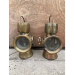 A PAIR OF VINTAGE BRASS LUCAS KING OF THE ROAD LAMPS