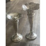 TWO HALLMARKED BIRMINGHAM SILVER BUD VASES ONE A/F SILVER WEIGHT 197G
