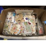 A BOX OF MIXED STAMPS TO INCLUDE VINTAGE BRITISH, FOREIGN AND FIRST DAY COVERS