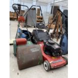 A MOUNTFIELD PETROL ENGINE LAWN MOWER AND A VINTAGE QUALCAST PUNCH EP30 LAWN MOWER