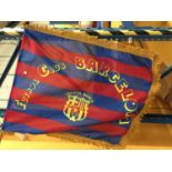 A VINTAGE 1980'S F.C. BARCELONA FLAG ON A FLAG POLE