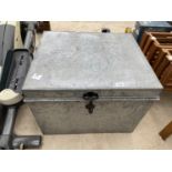 A SQUARE STEEL LIDDED STORAGE CHEST