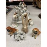A COLLECTION OF SMALL CERAMIC DOGS TO INCLUDE BOXERS, DALMATIONS, SPANIELS, FOXHOUNDS, ETC