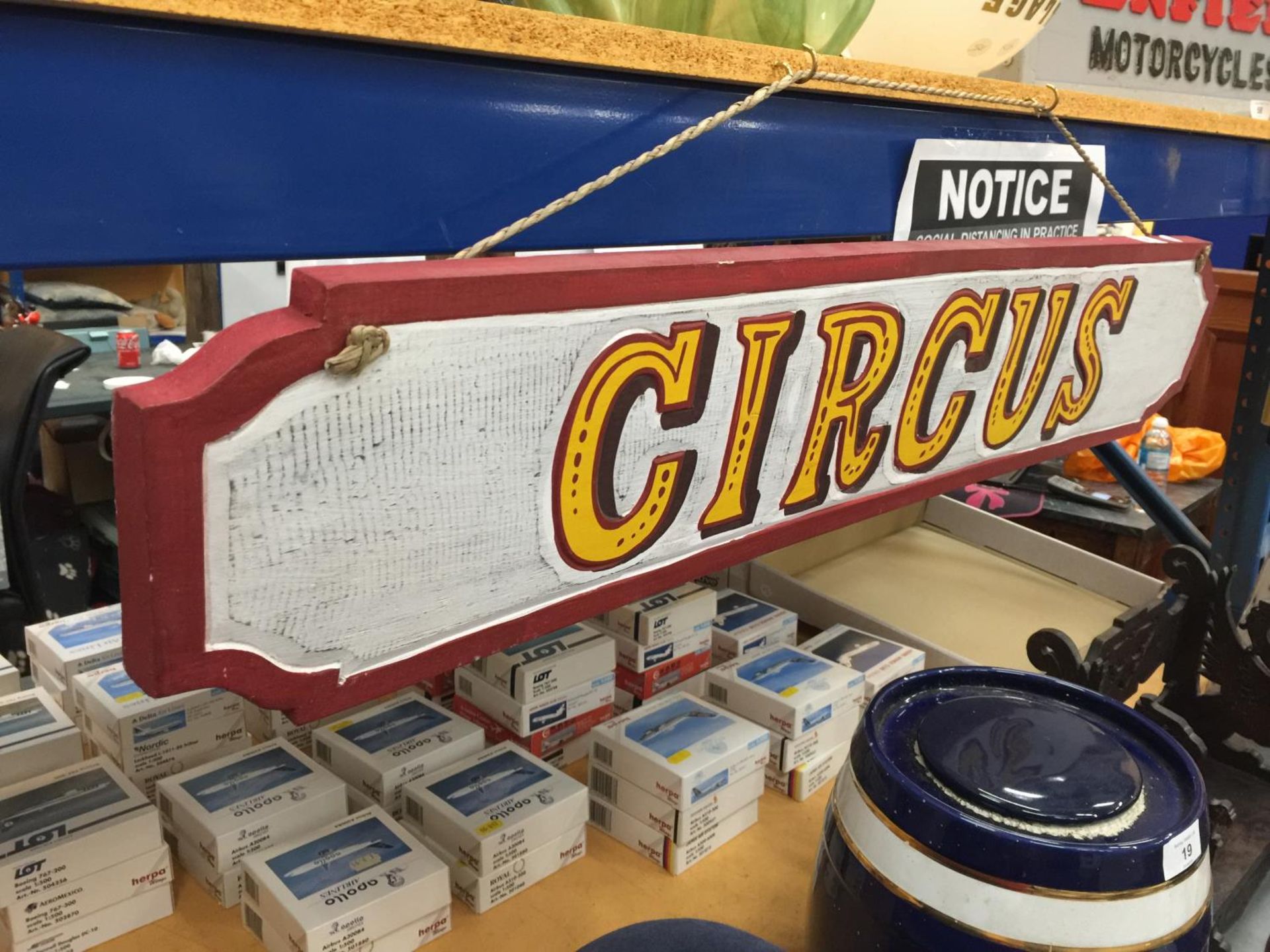 A PAINTED WOODEN CIRCUS HANGING SIGN W: 100CM - Image 2 of 3