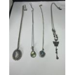 FOUR MARKED SILVER NECKLACES WITH PENDANTS TO INCLUDE A WEDGWOOD JASPERWARE
