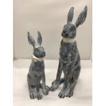 TWO HARE FIGURINES HEIGHT 38CM AND 28CM