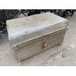 A VINTAGE METAL STORAGE TRUNK