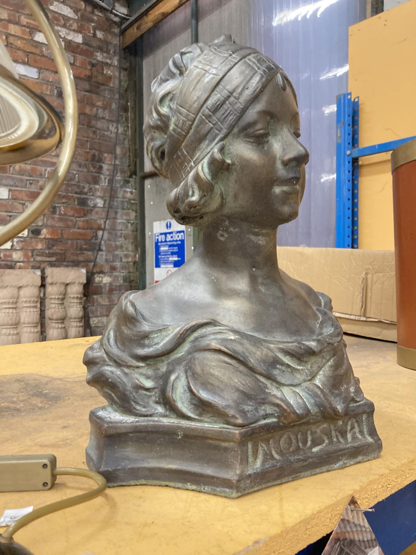 A RECONSTITUTED STONE 'BRONZED' BUST OF 'MOUSKA' HEIGHT 42CM, WIDTH 36CM - Image 2 of 3