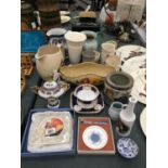 A LARGE AMOUNT OF CERAMIC ITEMS TO INCLUDE VASES, JUGS, CUPS, MUGS, COALPORT ITEMS, ETC