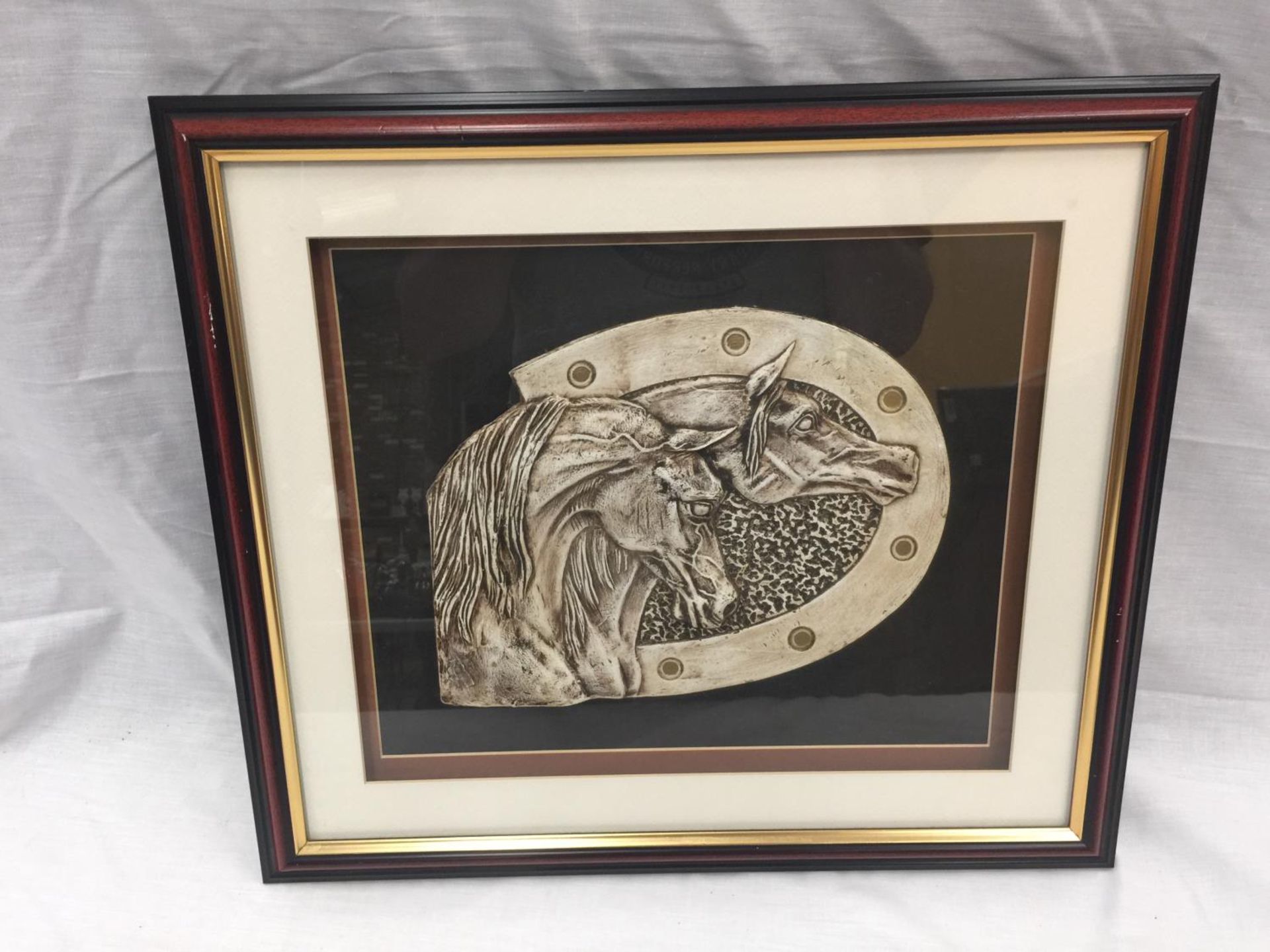A FRAMED 3D LEATHER ARTWORK OF TWO HORSES W: 45CM - Image 2 of 10