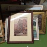 TEN FRAMED PRINTS TO INCLUDE COUNTRY SCENES AND VILLAGE LIFE