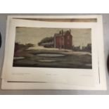 A LARGE COLLECTION OF LOWRY PRINTS TO INCLUDE THE ISLAND (13 OF), THE LONDY HOUSE (3 OF) AND THE