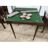 A FOLDING CARD TABLE, TWO SNOOKER/POOL SCOREBOARDS, DOMINO PEG BOARD ETC