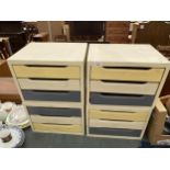 A SET OF FOUR MINITURE THREE DRAWER WOODEN CABINETS