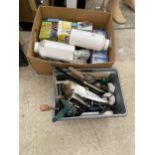 AN ASSORTMENT OF ITEMS TO INCLUDE LIGHT BULBS AND TROWELS ETC