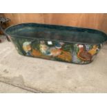 A DECORATIVE PAINTED TIN BATH DEPICTING PHEASANTS (L:136CM)