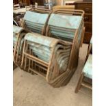 TEN TUBULAR METAL AND BENTWOOD STACKING CHAIRS