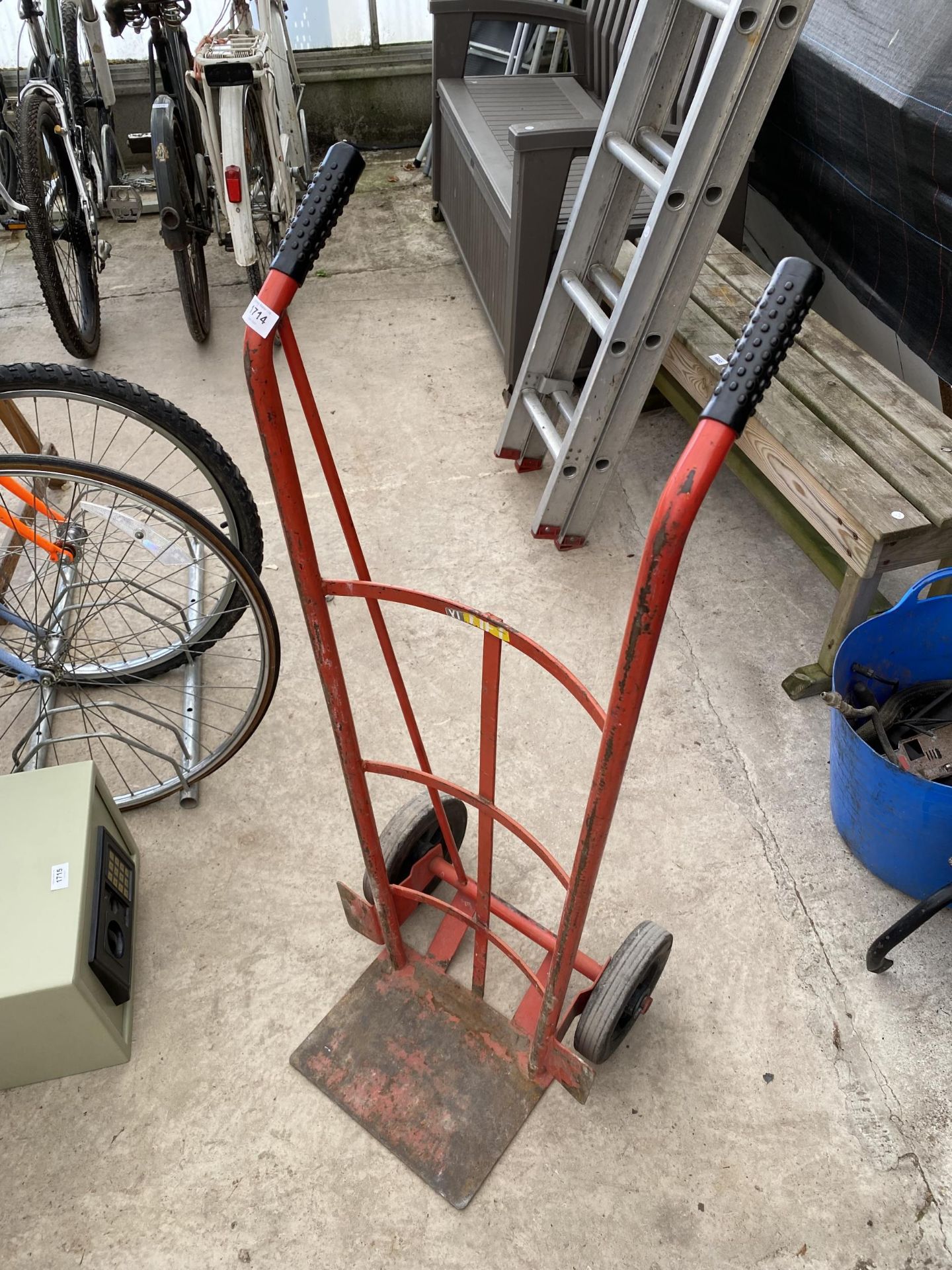 A METAL TWO WHEELED SACK TRUCK