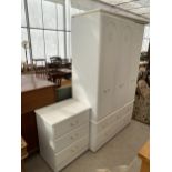 A MODERN WHITE THREE DOOR WARDROBE WITH DRAWERS TO THE BASE, 50" WIDE AND MATCHING THREE DRAWER