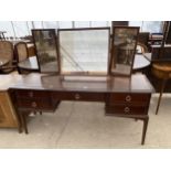 A STAG MINSTREL DRESSING TABLE WITH TRIPLE MIRROR, 60" WIDE