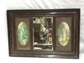 A VICTORIAN HARDWOOD TRIPTYCH WITH CENTRAL MIRROR