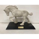 A BESWICK WHITE MATT SHIRE HORSE ON WOODEN PLINTH "SPIRIT OF EARTH" - FROM HOOF TO TOP OF MANE -