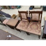 A PAIR OF EDWARDIAN DINING CHAIRS, NEST OF TABLES AND A PIANO STOOL