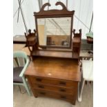 A VICTORIAN SATINWOOD DRESSING CHEST AND LATER STOOL ON CABRIOLE LEGS