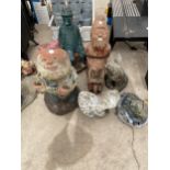 AN ASSORTMENT OF RECONSTITUTED STONE GARDEN FIGURES TO INCLUDE GNOMES AND A FOX ETC