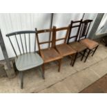 FOUR VARIOUS EDWARDIAN BEDROOM CHAIRS AND PAINTED 'FARSTRUP' DINING CHAIR 'MADE IN DENMARK'