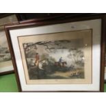 THREE FRAMED HUNTING PRINTS - PHEASANT SHOOTING, HARE SHOOTING AND FOX HUNTING