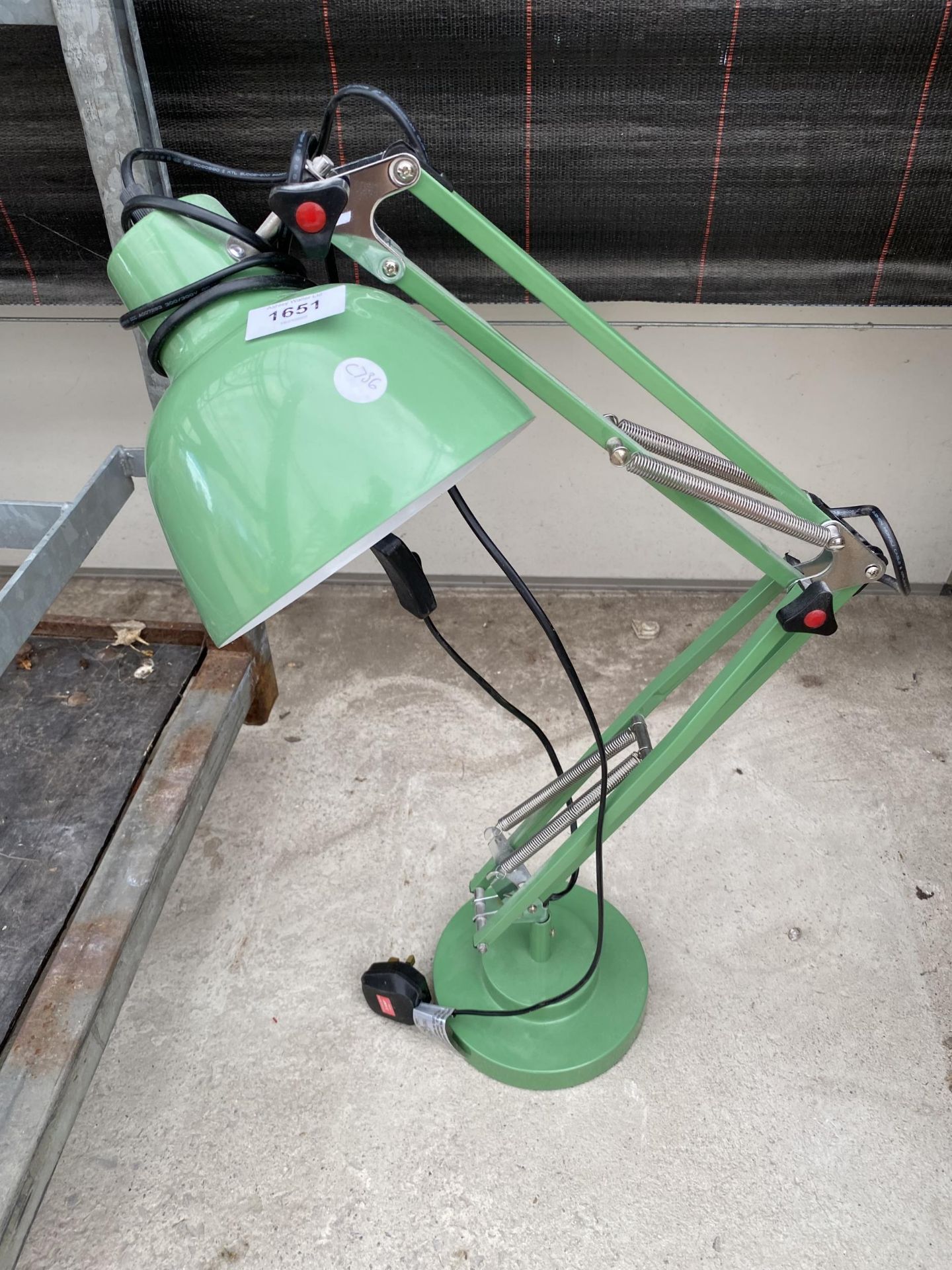 A GREEN RETRO ANGLE POISE LAMP