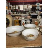 A QUANTITY OF BAVARIAN BOWLS WITH GILT EDGES AND DECORATED WITH FRUIT PLUS A NUMBER OF COLLECTABLE