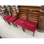 A SET OF FOUR RETRO TEAK LADDERBACK DINING CHAIRS IN THE STYLE OF WILLIAM LAWRENCE