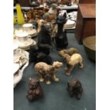 A COLLECTION OF ANIMAL FIGURES TO INCLUDE BEARS, CATS, A KINGFISHER AND THREE 'BONZO' DOGS