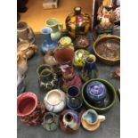 A QUANTITY OF STUDIO POTTERY TO INCLUDE VASES, JUGS, BOWLS, ETC, SOME MARKED TO THE BASE