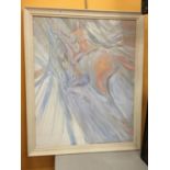 A LARGE CONTEMPORARY ABSTRACT ART STYLE OIL ON CANVAS SIGNED BY NANTWICH ARTIST DOROTHY BRADFORD '05