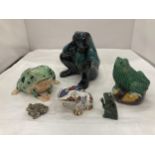 A COLLECTION OF CERAMIC FROG ORNAMENTS TO INCLUDE A NOVELTY FROG LIGHTER