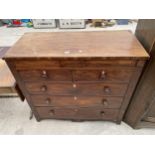 A 19TH CENTURY MAHOGANY CHEST OF TWO SHORT AND THREE LONG DRAWERS COMPLETE WITH TWO SECRET DRAWERS