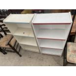 TWO MODERN WHITE OPEN BOOKCASE, 19X20" WIDE