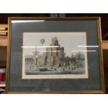 A FRAMED PRINT OF THE CHINESE PAGODA AND BRIDGE IN ST JAMES PARK TOGETHER WITH THE GRAND PAVILLION